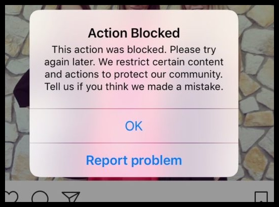 akcia bola zablokovana na instagrame